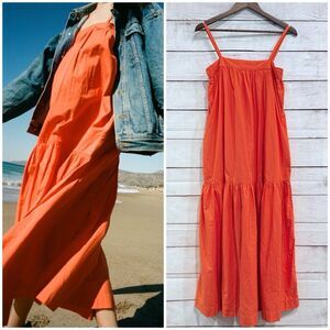 Fordays Orange Organic Cotton Poplin Natural Oversized Maxi Dress Boho Small